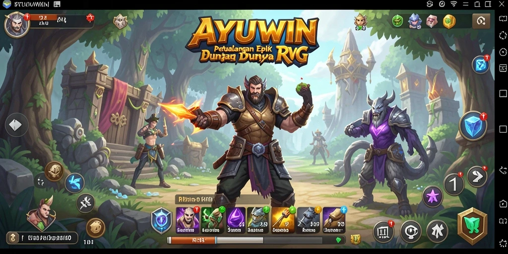 Tampilan permainan AYUWIN menampilkan pertarungan epik dalam dunia RPG.