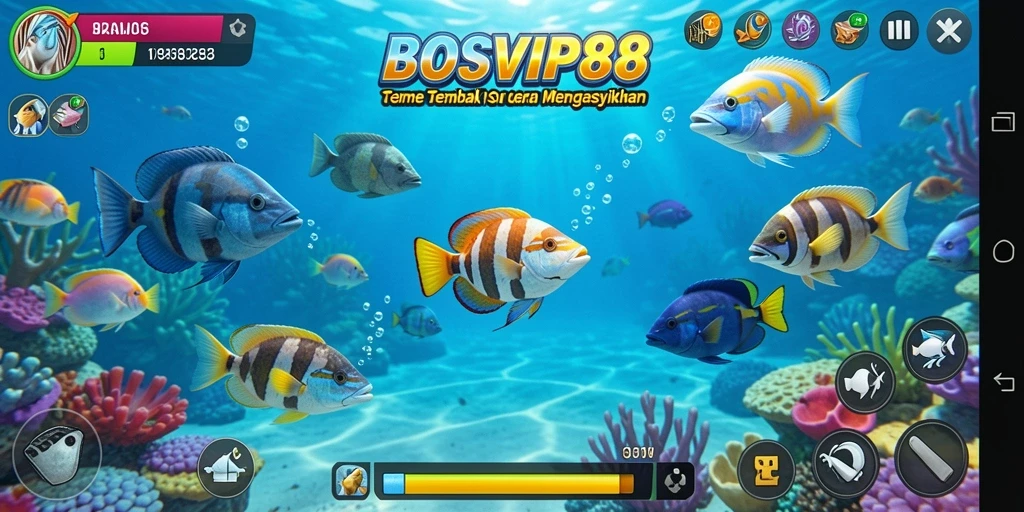 Screenshot utama BOSVIP88 menampilkan aksi tembak ikan yang seru.