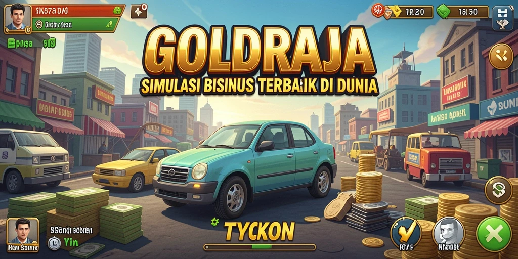 Screenshot gameplay <strong>GOLDRAJA</strong> yang menunjukkan pengelolaan bisnis yang seru.