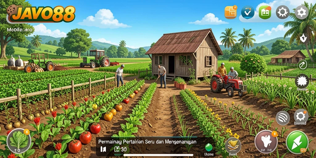 Screenshot utama <strong>JAVO88</strong> menampilkan gameplay pertanian yang menyenangkan.