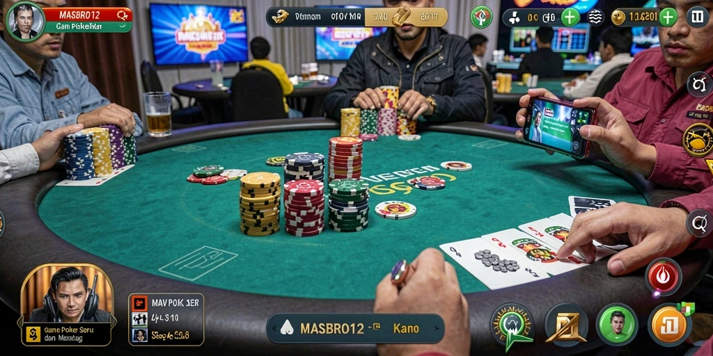 Screenshot gameplay MASBRO12 menunjukkan aksi seru dalam permainan Poker.