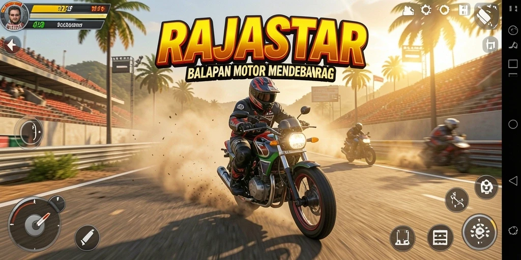 Tangkapan layar menampilkan aksi balapan mendebarkan di RAJASTAR.