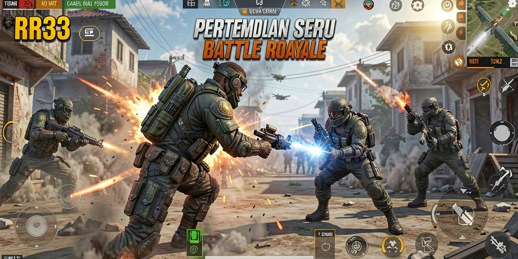 Screenshot gameplay RR33 menampilkan aksi seru di arena Battle Royale.