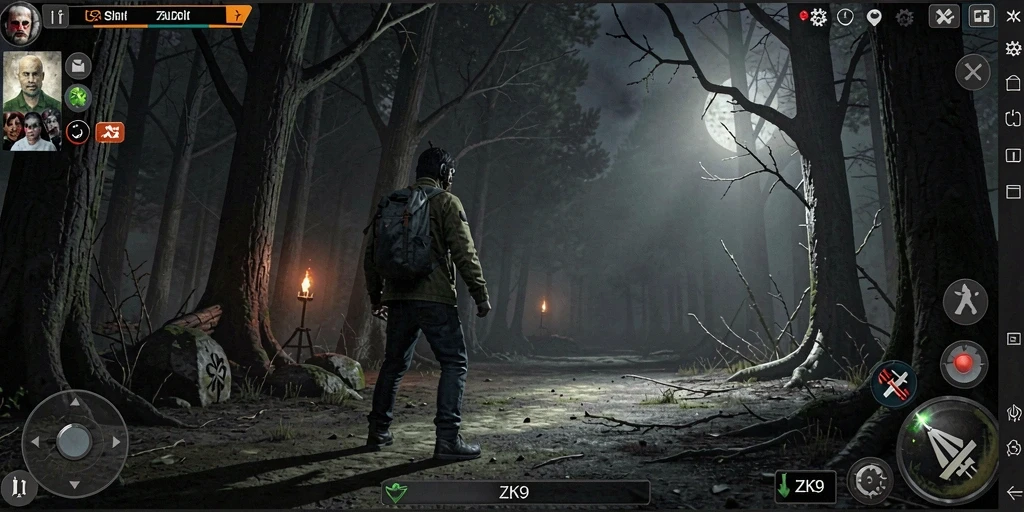 Screenshot gameplay menegangkan dari ZK9 yang menunjukkan suasana horor.
